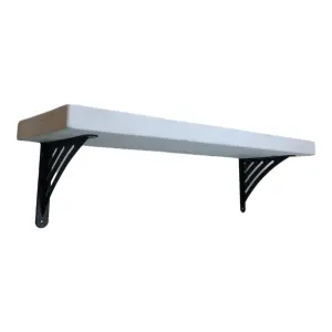 Solid Wood Handmade Rustical Shelf White 225mm 9 inch with Black Metal Bracket WAT Length of 230cm