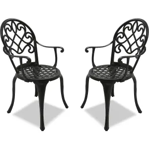 Centurion Supports Prego 2-Large Garden and Patio Bistro Chairs with Armrests in Cast Aluminium Black