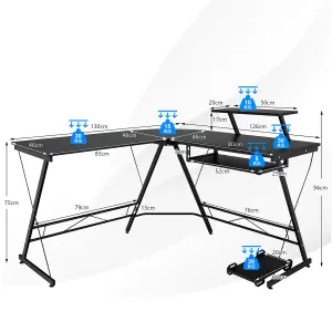 COSTWAY L-Shaped Computer Desk w/ Movable Host Stand Home Office Corner Workstation