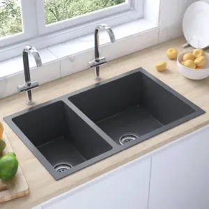 Berkfield Kitchen Sink Black Stainless Steel