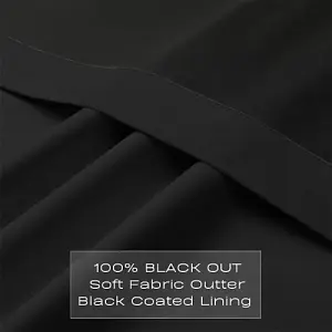 Black Total Blackout Thermal Eyelet Curtains - 46 x 72 Inch Drop - 2 Panel