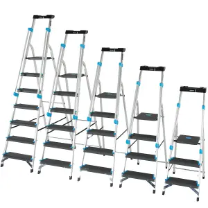 1.3m XL Platform Step Ladders 6 Tread Anti Slip Steps & Tool Tray Aluminium