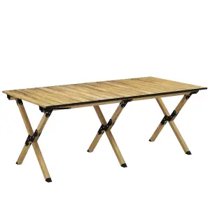 Outsunny Folding Camping Table Aluminium Picnic Table with Roll-Up Top Natural