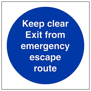 Emergency Escape Keep Clear Door Sign - Rigid Plastic - 100x100mm (x3)