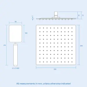 Nes Home Olive Square 3 Way Concealed Thermostatic Shower Mixer Valve, Ceiling Shower Head, Handset,Bath Filler Set Chrome