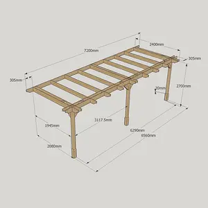 Wall Mounted Double Premium Pergola 3 Posts - Wood - L240 x W720 x H270 cm - Light Green