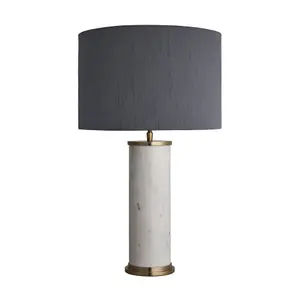 Industville Marble Pillar Cylinder Table Lamp in White & Brass with White Small Cube Lampshade