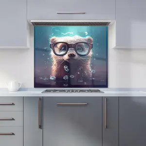 Ferret With Glasses Splashart Water Premium Glass Kitchen Splashback W700mm x H650mm