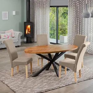 Dosenna Oval Dining Table Set with 4 Rimini Fabric Chairs - Brown