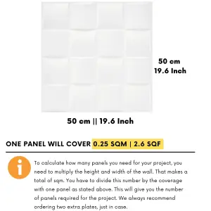 3D Wall Panels Adhesive Included - 6 Sheets Cover 16.15ft²(1.5m²) Interior Cladding Panels - Square Grid Lattice Design Matt White