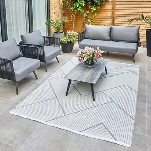 Light Blue Outdoor Rug, Geometric Striped Stain-Resistant Rug For Patio Decks, 3mm Modern Outdoor Area Rug-190cm X 290cm