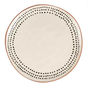 Nicola Spring - Spotted Rim Stoneware Dinner Plates - 26cm - Monochrome - Pack of 4