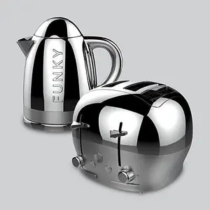 The Funky Appliance Company 1.7 Litre Kettle and 4 Slice Toaster Set Chrome