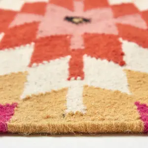 Homescapes Jakarta Handwoven Pink, Orange and Yellow Multi Coloured Geometric Pattern Kilim Wool Rug, 120 x 170 cm