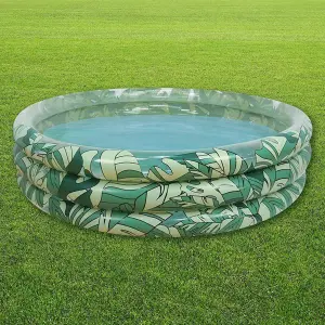 Kids Inflatable Jungle Leaf Print Paddling Pool for Children Toddlers, 148cm Width, 34cm Height, Tropical Adventure Ages 2+