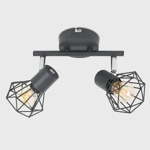 ValueLights Angus Grey Ceiling Bar Spotlight and E14 Golfball LED 4W Warm White 2700K Bulbs