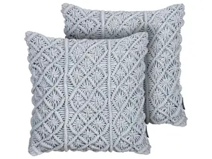 Set of 2 Cushions GOREME Boucle 45 x 45 cm Geometric Macramé Blue