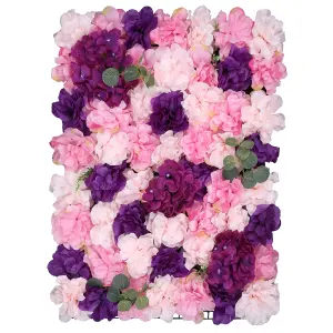 Artificial Flower Wall Backdrop Panel, 60cm x 40cm, Purple & Dusty Pink