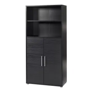 Prima Bookcase 4 Shelves with 2 Doors in Black woodgrain