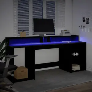 Berkfield Desk with LED Lights Black 200x55x91 cm Engineered Wood