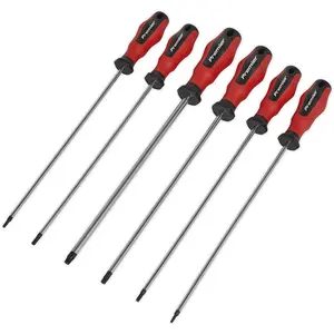 Premium 6 Pack Long Reach Screwdriver Set with S2 Steel and TRX Star Security