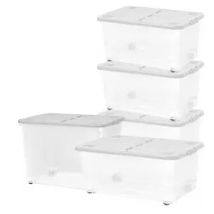 2 x Strong 80 Litre Wheeled Plastic Containers For Home & Office Complete With Folding Split Lids