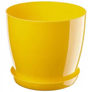 Plant Flower Pot Plastic 20 Colours 9 sizes Gloss Pots Planter Saucer Tray Deco Yellow 23cm