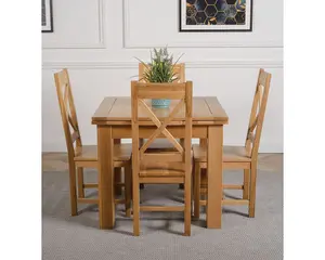 Richmond 90cm - 150cm Square Oak Extending Dining Table and 4 Chairs Dining Set with Berkeley Chairs