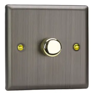 Varilight 1-Gang 2-Way V-Pro Push On/Off Rotary LED Dimmer 1 x 0-120W Antique Brass