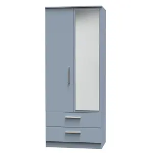 Trent 2 Door 2 Drawer Mirrored Robe in Denim (Ready Assembled)