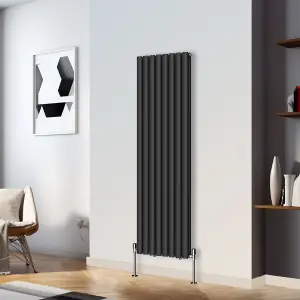 Right Radiators 1600x472mm Vertical Double Oval Column Designer Radiator Black