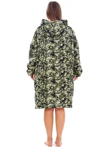 Wearable Hooded Fleece Blanket - Green Camo, Adult