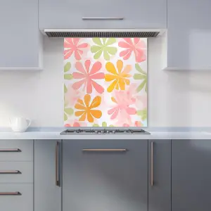 Yellow And Pink Flowers Premium Glass Kitchen Splashback W900mm x H750mm