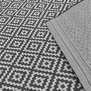 Black Outdoor Rug, Geometric Stain-Resistant Rug For Patio Decks Garden Balcony, 4mm Modern Outdoor Rug-80cm X 150cm