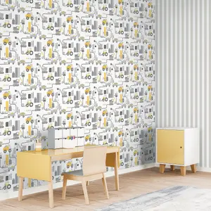 Galerie Tiny Tots 2 Yellow Greige Construction Smooth Wallpaper