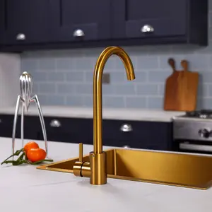 Flode Lillehammer Single Lever Kitchen Sink Mixer Tap with Swivel Spout Brushed Gold Finish