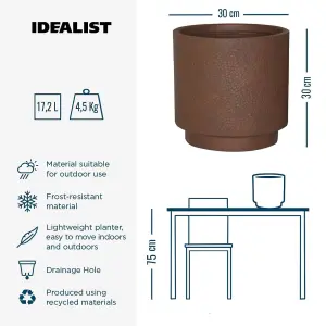 IDEALIST™ 30cm Small Round Planter, Terracotta Slate Effect Cylinder Outdoor Plant Pot D30 H30 cm, 17.2L