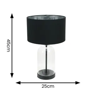 ValueLights Jessy Glass with Black Trim Table Lamp with Black with Chrome Inner Shade and LED Bulb