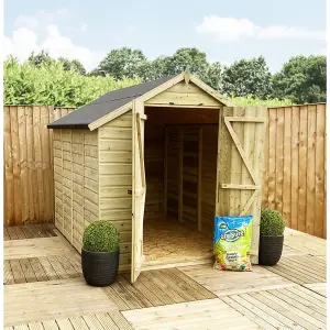 8 x 6 Pressure Treated T&G Double Door Apex Wooden Bike Store / Wooden Garden Shed + 2 Windows (8' x 6') / (8ft x 6ft) (8x6)