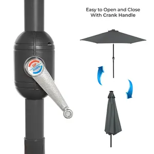 GardenKraft 2.7m Charcoal Grey Outdoor Garden Parasol with 32 Solar LED Lights