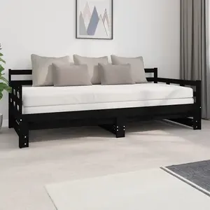 Berkfield Pull-out Day Bed Black Solid Wood Pine 2x(90x200) cm