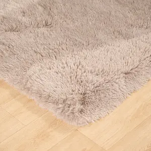 Fluffy Rug Anti-Slip Plain Shaggy Floor Mat, Natural - 120 x 170cm