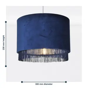 First Choice Lighting Set of 2 Navy Velvet With Chrome Inner Tassled Light Shades