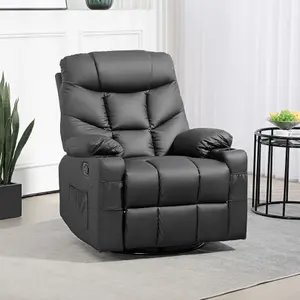 HOMCOM Manual Recliner Chair with Footrest, Cup Holder, Swivel Base, Black