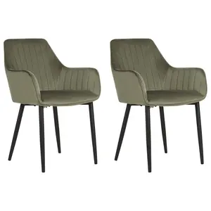 Set of 2 Dining Chairs WELLSTON Velvet Olive Green