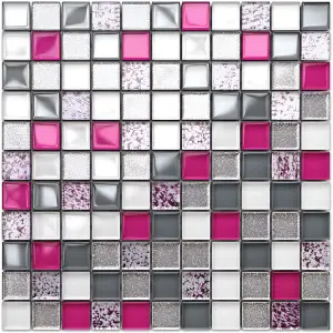 Glass mosaic on mesh for bathroom or kitchen 300mm x 300mm - Pearl Pink