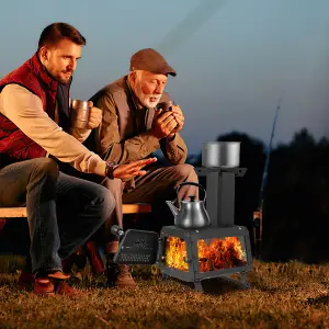 Costway Portable Wood Burning Stove Wood Camping Stove Heater with 2 Cooking Positions