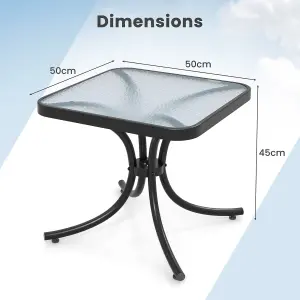 Costway 50cm Square Patio Table In/Outdoor Compact Metal Side Table w/ Tempered Glass Top