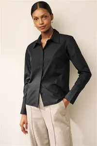 Womens Next Black Fitted Collared Long Sleeve Shirt - Black