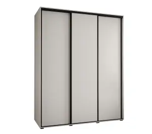 Spacious White Sliding Wardrobe H2050mm W2000mm D600mm with Customisable Black Steel Handles and Decorative Strips